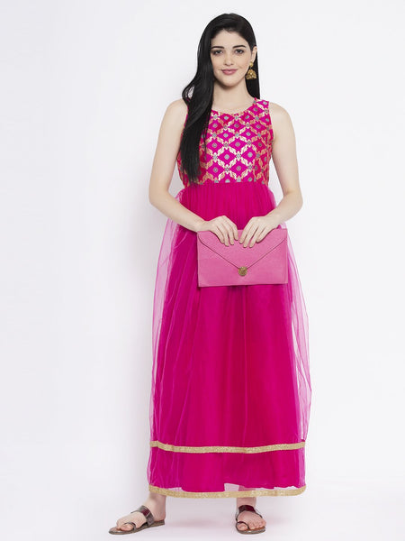 Brocade and Net Embellished Maxi Kurta