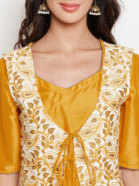 Chroma Silk Waistcoat Block Printed Maxi Kurta