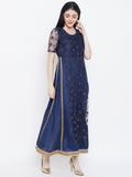 Net Embroidered and Silk Attatched Layered Embellished Maxi kurta