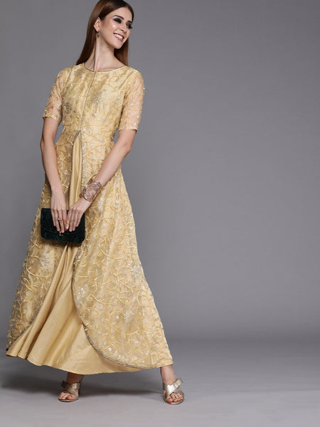 Organza Embroidered Attatched Layered Maxi Kurta