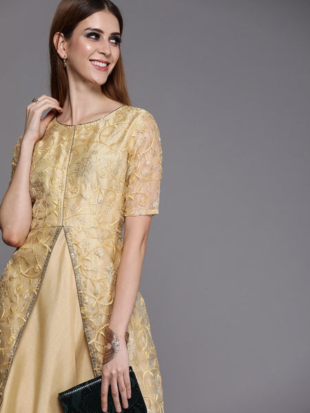 Organza Embroidered Attatched Layered Maxi Kurta