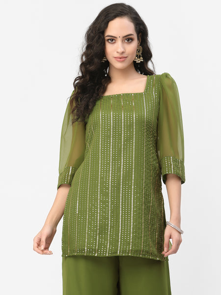 Georgette Sequin Embroidered Kurti