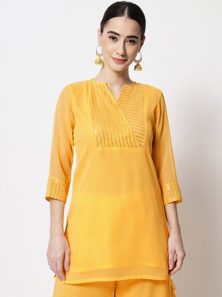 Georgette Sequin Embroidered Yoke Kurti