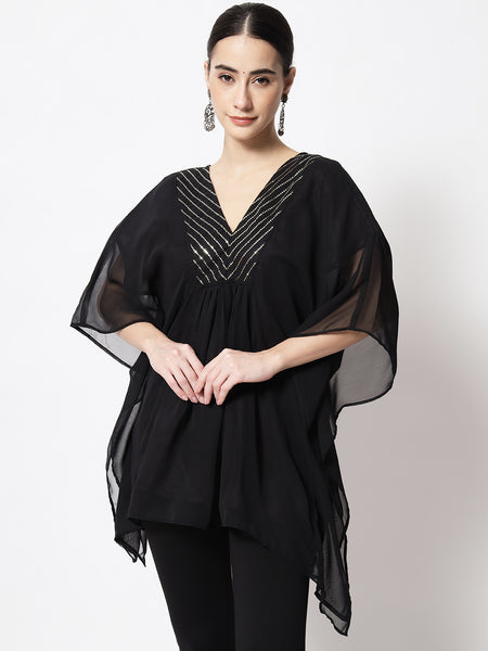 Georgette Sequin Embroidered Yoke Kaftan