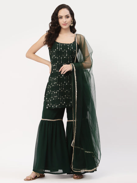 Georgette Sequin Embroidered Spaghetti Kurti Set