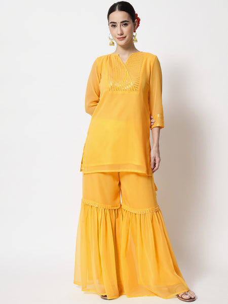 Georgette Sequin Embroidered Yoke Kurti Set