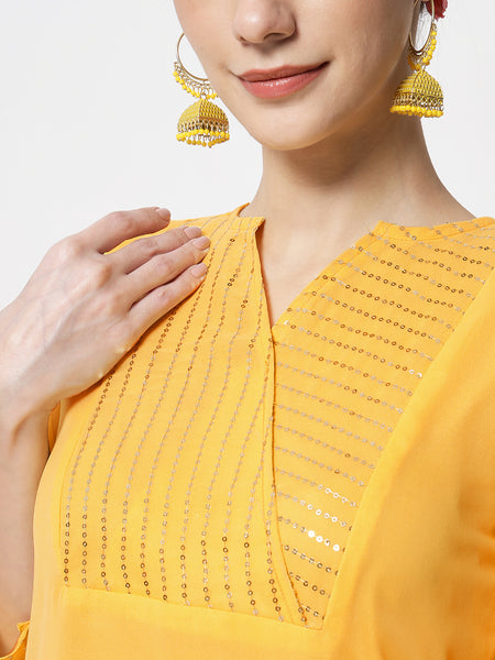 Georgette Sequin Embroidered Yoke Kurti Set
