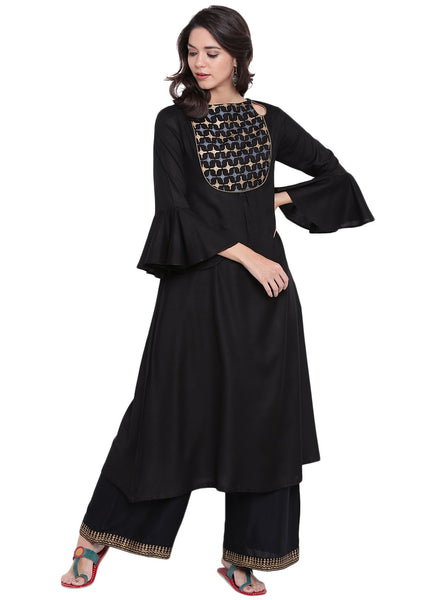 Cotton Viscose Hand Block Printed Cut-out Kurta Set