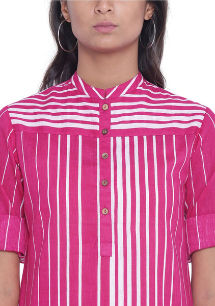 Cotton Cambric Printed Collared Kurta Set