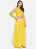 Net Sequins Embroidered Gathered Lehenga Set