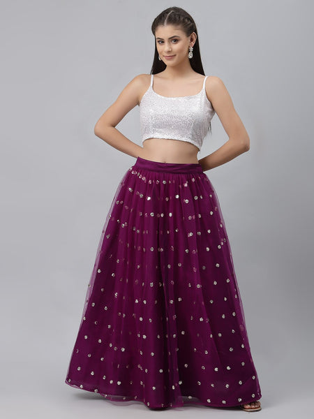 Net Sequins Embroidered Gathered Lehenga Set