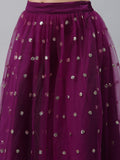 Net Sequins Embroidered Gathered Lehenga Set