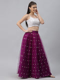 Net Sequins Embroidered Gathered Lehenga Set