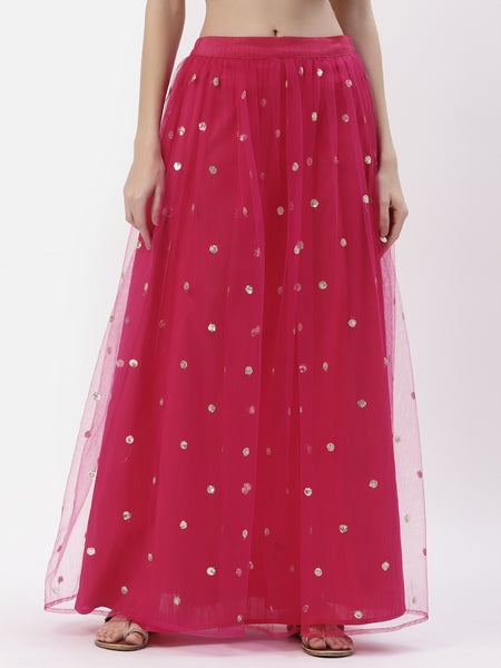 Net Sequin Embroidered Gathered Skirt