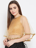 Net Pearl Embellished Brocade Cape Top