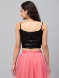 Net Embroidered Spaghetti Crop Top