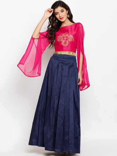 Semi-Dupion Block Printed Long Sleeve Readymade blouse