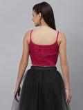 Net Sequin Embroidered Spaghetti Readymade blouse