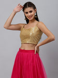 Net Sequin Embroidered Spaghetti Crop Top