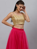 Net Sequin Embroidered Spaghetti Crop Top