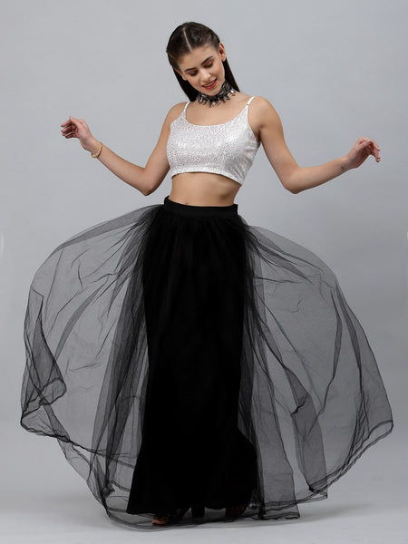 Net Sequin Embroidered Spaghetti Readymade blouse