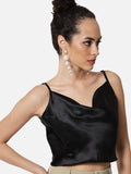 Satin Cowl-Neck Solid Top