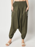 Cotton Printed Pockets Drop-Crotch Pants