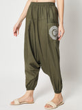 Cotton Printed Pockets Drop-Crotch Pants