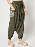 Cotton Printed Pockets Drop-Crotch Pants