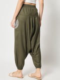 Cotton Printed Pockets Drop-Crotch Pants