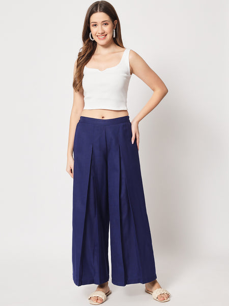 Cotton Box Pleated Solid Trouser