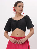 Chroma Puff Sleeves Back Tie Padded Crop Top