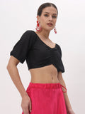 Chroma Puff Sleeves Back Tie Padded Crop Top