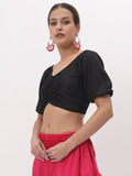 Chroma Puff Sleeves Back Tie Padded Crop Top