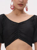 Chroma Puff Sleeves Back Tie Padded Crop Top