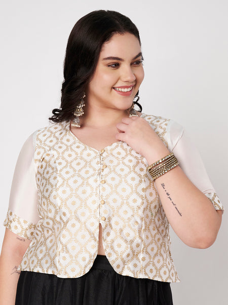Plus Size Silk Blend Printed Button Down Blouse