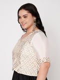 Plus Size Silk Blend Printed Button Down Blouse