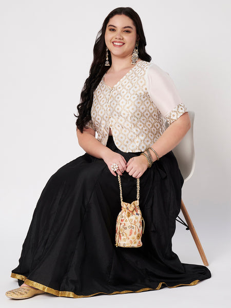 Plus Size Silk Blend Printed Button Down Blouse