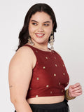 Plus Size Net Sequins Embroidered Blouse
