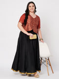 Plus Size Silk Blend Printed Button Down Blouse