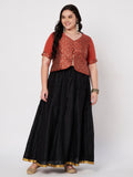 Plus Size Silk Blend Printed Button Down Blouse