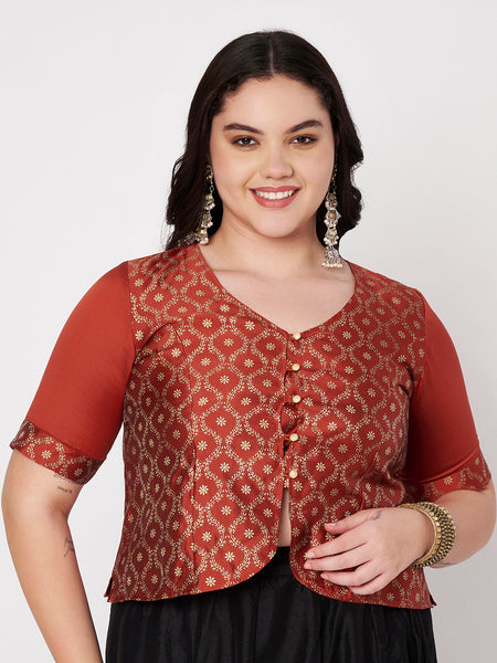 Plus Size Silk Blend Printed Button Down Blouse