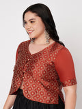 Plus Size Silk Blend Printed Button Down Blouse