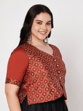 Plus Size Silk Blend Printed Button Down Blouse