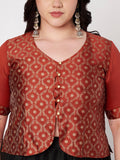 Plus Size Silk Blend Printed Button Down Blouse