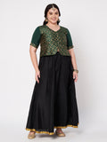 Plus Size Silk Blend Printed Button Down Blouse