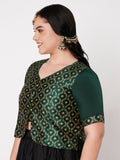 Plus Size Silk Blend Printed Button Down Blouse