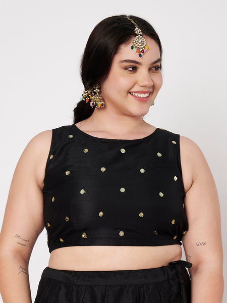 Plus Size Net Sequins Embroidered Blouse