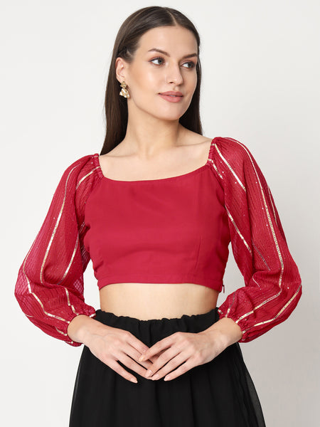 Georgette Linear Gota Embroidered Crop Top