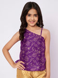 Silk Blend Block Printed One-Shoulder Top